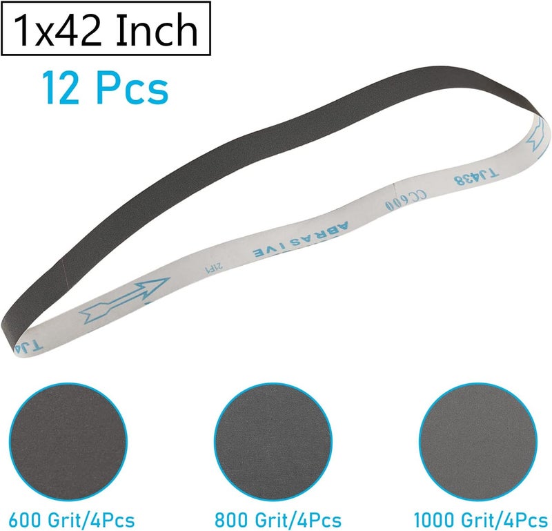 Donanim 1x42 Sanding Belts for Knife Sharpening,Silicon Carbide Belt Sander Belts 600 800 and 1000 Assorted Fine Grits,12-Pack - Image 2